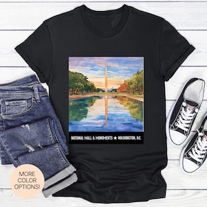 National Mall & Monuments Watercolor T-Shirt! Soft Style Unisex Graphic Tee, Washington DC Landmark Top, Historic Travel Shirt.