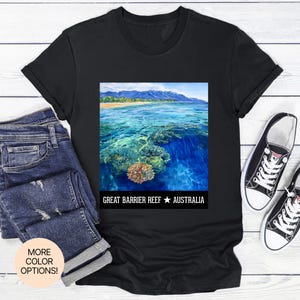 Great Barrier Reef Watercolor T-Shirt! Soft Style Unisex Graphic Tee, Australia Nature Landmark Top, Ocean Coral Travel Shirt.