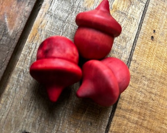 Acorns Autumn Red Orange Earth Wood Decorations | Fall Wedding Decor | Solid Wood Acorn Set of 3