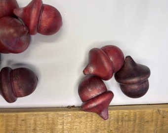 Acorns Wooden Fall RED Brown Grey Silver Shimmer | Acorn Fall Harvest Rustic Lucky Acorns Stained Solid set of 3 Assorted