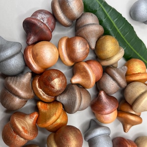 Acorns Wood Metallic Natural Peach Brown Shimmer | Acorn Hand Stained Solid Wood decor set of 4