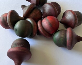 Autumn Wood Acorn Decor | Warm Orange Green Earth Tone Lucky Acorns | Woodland Faory decor | Stained Solid Wood set of 3