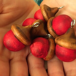 Wooden Acorns POPPY RED Lucky Solid Wood Acorn Poppy Stained Decor Ornaments image 4