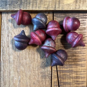 Acorns Wood Metallic Shimmer Natural Red Crimson Brown Shimmer Acorn Hand Stained Solid Wood decor set of 3 image 1