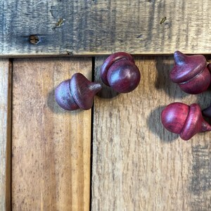 Acorns Wood Metallic Shimmer Natural Red Crimson Brown Shimmer Acorn Hand Stained Solid Wood decor set of 3 image 9