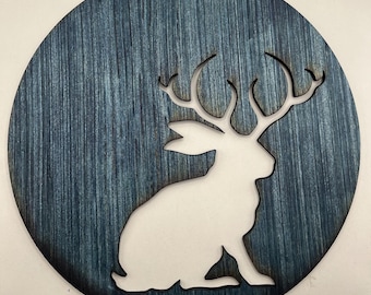 Blue Jackalope Holz Runde Grafik Silhouette | 23 cm Ausschnitt