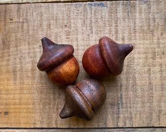 Wooden Acorns Rustic Lucky Acorn Rustic ORANGE YELLOW BROWN Autumn Warm Acorn Color Stained Solid Wood Decor Set of 3