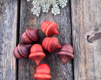 Orange Wood Acorns Autumn Brown Orange Earth Wood Decorations | Fall Wedding Decor | Solid Wood Acorn Set of 2