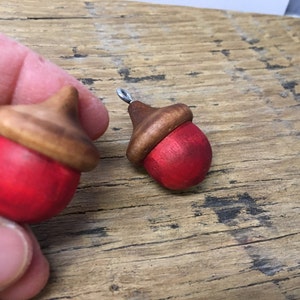 Wooden Acorns POPPY RED Lucky Solid Wood Acorn Poppy Stained Decor Ornaments image 2