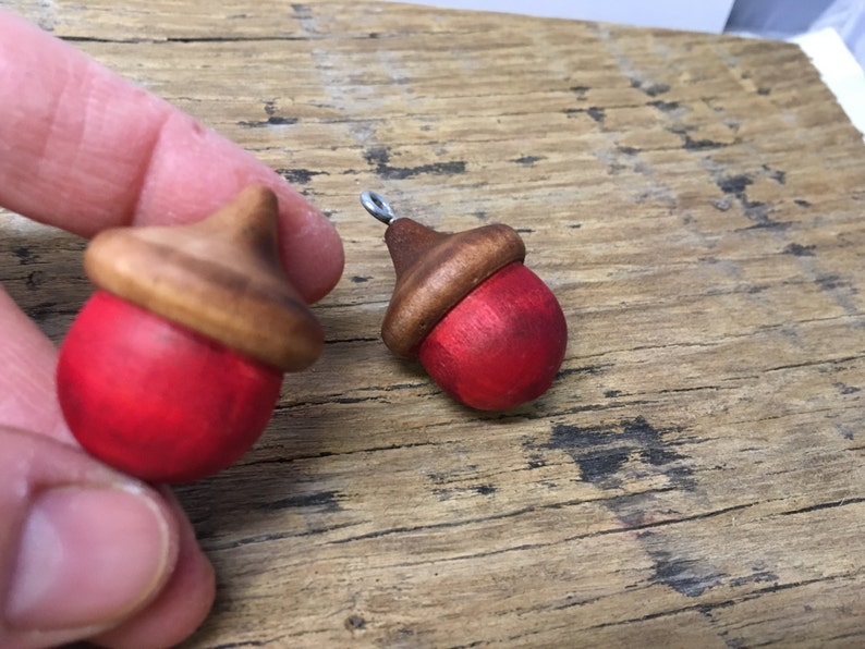 Wooden Acorns POPPY RED Lucky Solid Wood Acorn Poppy Stained Decor Ornaments image 2