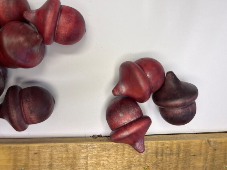 Acorns Wood Metallic Shimmer Natural Red Crimson Brown Shimmer Acorn Hand Stained Solid Wood decor set of 3 image 3