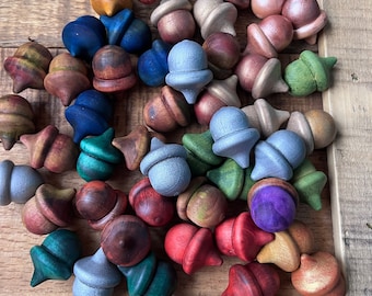 Acorns Wooden Charms *SALE* Mystery Mix | Red Green Gold Yellow Orange | Fall Harvest Rustic Lucky Acorns | Stained Solid Wood Nut Decor