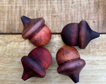 Wooden Acorns Lucky Acorn Earth Tone Fall Harvest Acorn Color Stained Solid Wood Set of 4