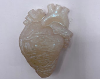 Heart Resin WHITE iridescent Anatomical 3D heart | Cloudy White Translucent looking Heart Organ Resin | Unique Valentine’s Day