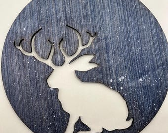 Holz Jackalope Runde Kunstwerk Silhouette | 23 cm Ausschnitt