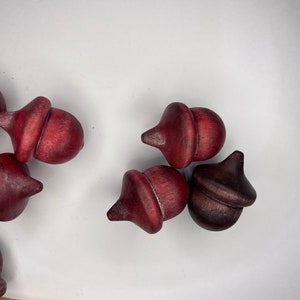 Acorns Wood Metallic Shimmer Natural Red Crimson Brown Shimmer Acorn Hand Stained Solid Wood decor set of 3 image 4