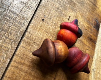 Acorn Wooden Natural Brown RED Yellow | Mother Earth Acorns Hand Stained Solid Wood decor set of 3