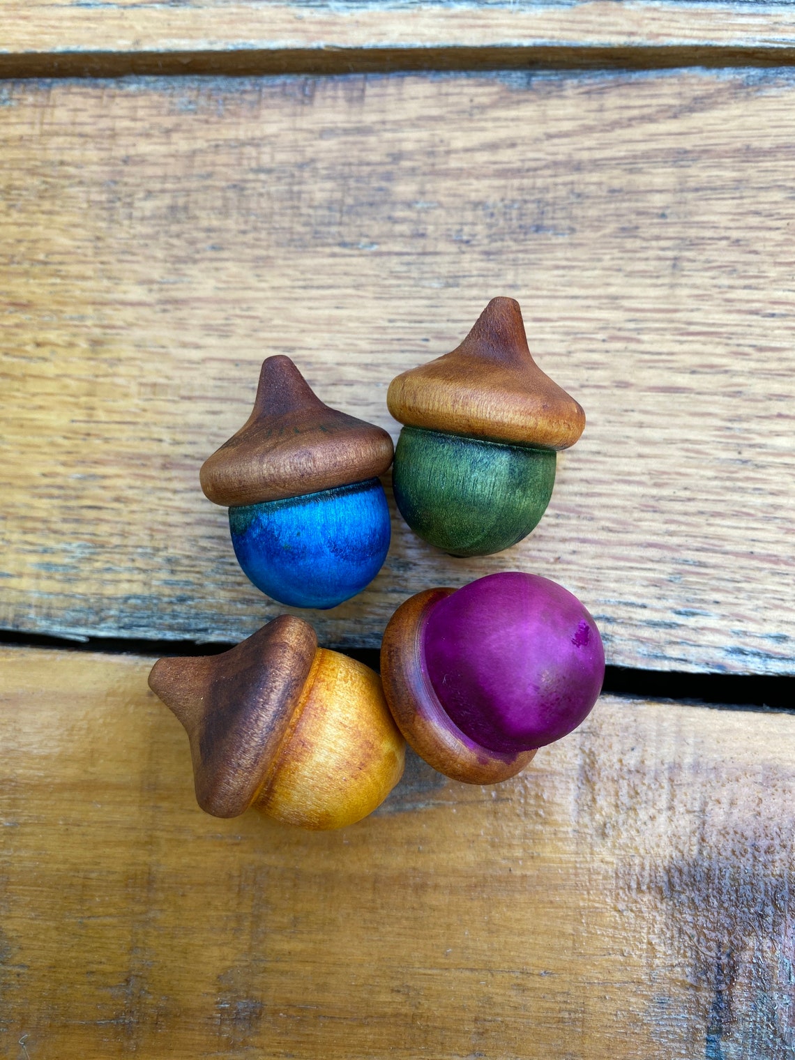 Acorns Wooden Stained Solid Wood Assorted Good Luck Acorn Fall Etsy