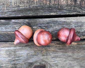 Acorns Wood Metallic Natural Peach Brown Shimmer | Acorn Hand Stained Solid Wood decor set of 3