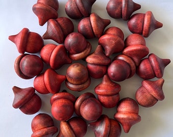 Wood Acorn Decorations | Acorns Wooden RED Orange Brown | Stained Solid Wood Decor | Good Luck Acorn Autumn Nature