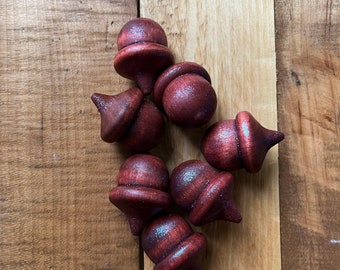 Woodland Wood Acorns WARM RED Brown Shimmer Crimson Red Mahogany Acorn | Lucky Acorns Fall Autumn Harvest | Tree Nut decor hand stained