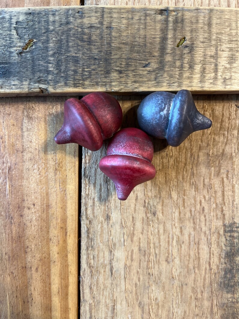 Acorns Wood Metallic Shimmer Natural Red Crimson Brown Shimmer Acorn Hand Stained Solid Wood decor set of 3 image 8