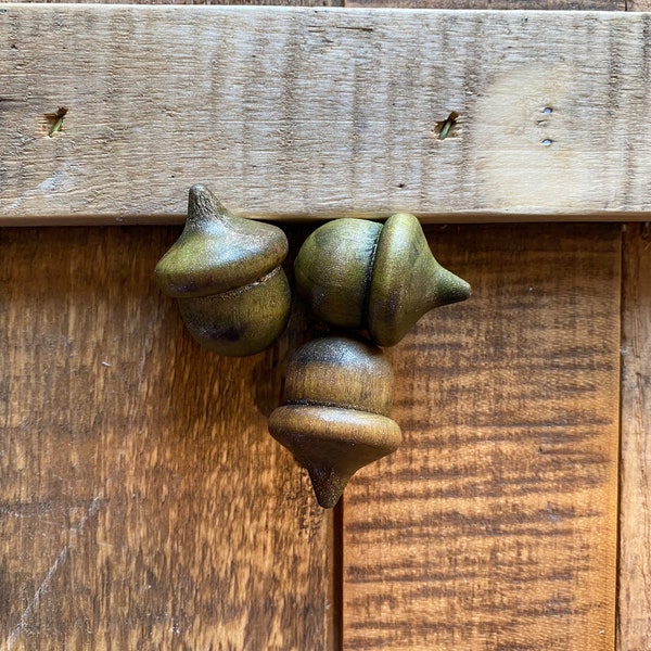 Acorns Wooden Acorn Warm Brown Gold Green Earth Tone Lucky Acorns Color Stained Solid Wood - Nature Art Tree Nuts - Shimmer