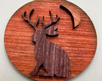 Mini Jackalope Rundes Kunstwerk | Sonnenuntergang Wüstenszene | Zusammengebautes Holz 3x3