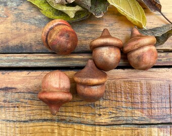 Wooden Acorns Rustic Lucky Acorn Rustic Red ORANGE Green BROWN Gold Sheen Autumn Warm Acorn Color Stained Solid Wood Decor