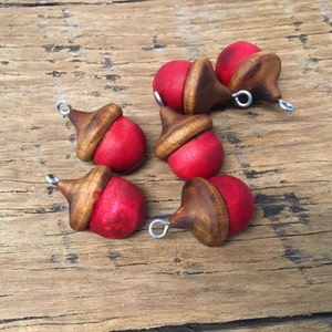 Wooden Acorns POPPY RED Lucky Solid Wood Acorn Poppy Stained Decor Ornaments image 3