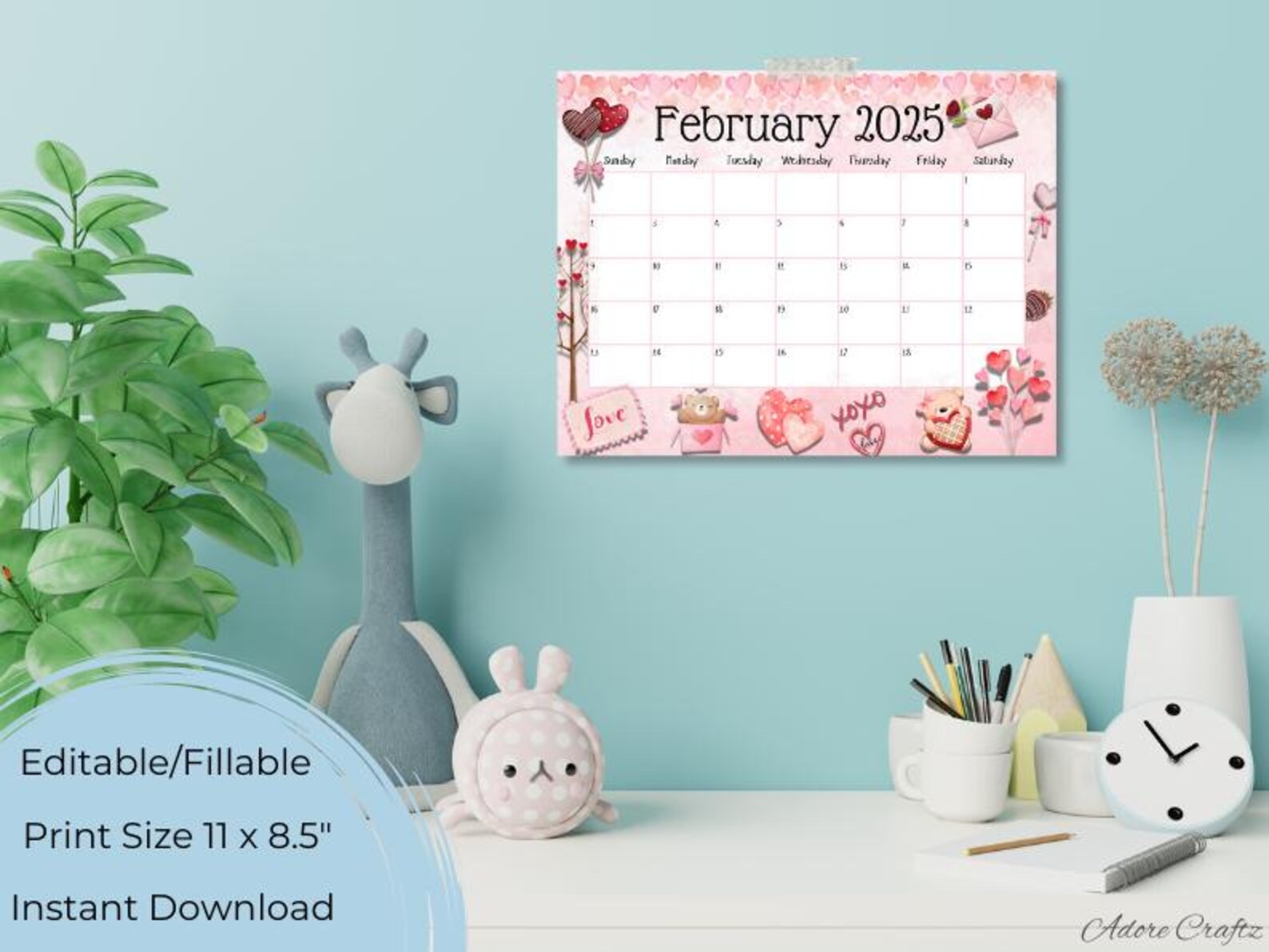 Editable and Printable February 2025 Calendar, Kids Schedule, School