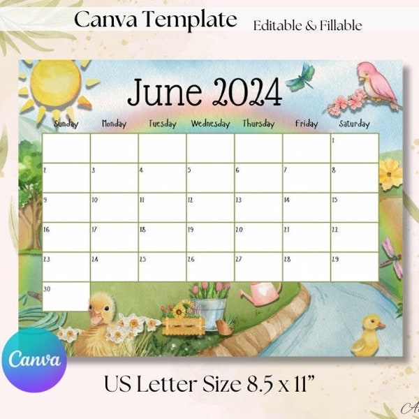 Editable and Printable June 2024 Calendar, Kids Schedule, School Calendar, Digital Download