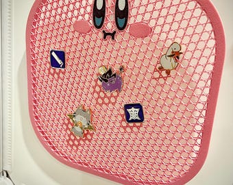 Pink Kirbee Enamel Pin Collection Display Board, Wall hanging decor for gaming room