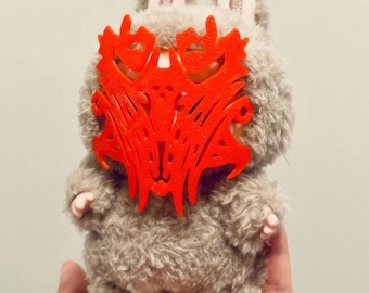 Mini máscara asciana de Emet Selch FFXIV del tamaño de un juguete en rojo