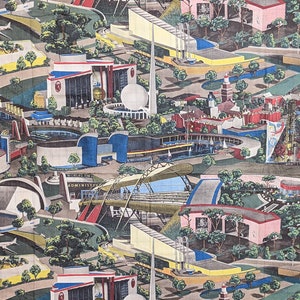 Vintage stof Wereldtentoonstelling 1939: zeldzame retro New York-print