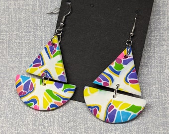 Art Teacher on a Boat Triangle Dangle Bright Neon Pastel Earrings with Silver Hardware