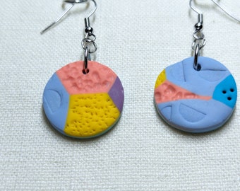 Small polymer clay color block 80s inspired drop dangle earrings