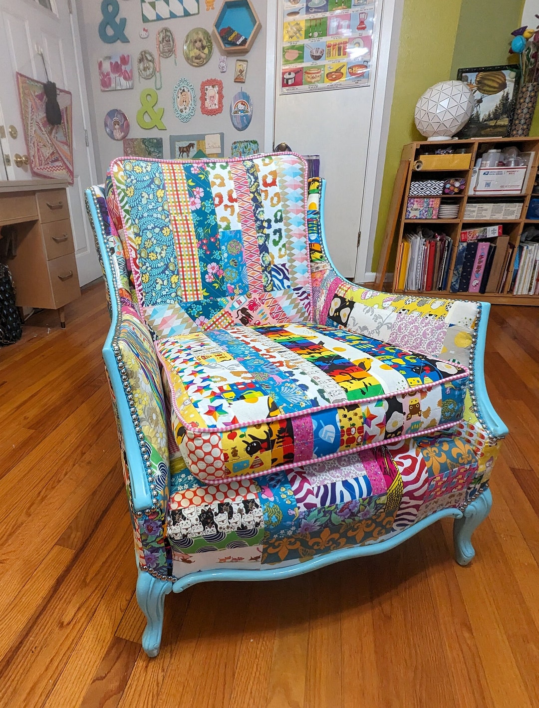 Patchwork Upholstered Chair Rainbow Furniture Maximalist Decor Handmade