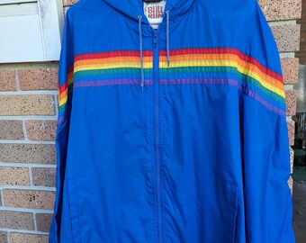 80s Blue Vintage Windbreaker Rainbow Blue Jacket Pride Hoodie Retro Fit Raver