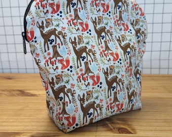 Medium Travel Bag Handmade Deer Fox Owl Wild Forest Print Handmade Cotton