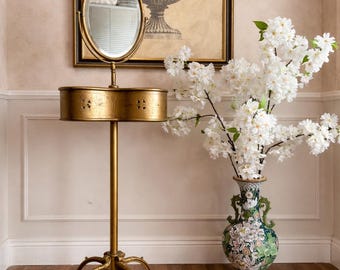 Antique Victorian Gilt Metal Gentleman’s Shaving Stand with Beveled Oval Mirror