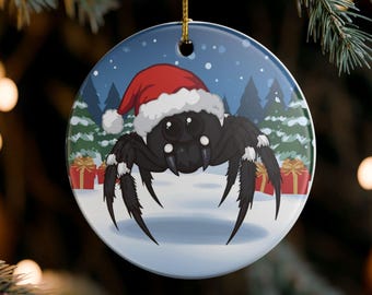 Jumping Spider Christmas Ornament, Bold Spider in Santa Hat, Seasonal Decor