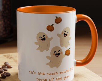 Cute Ghost Coffee Mug, Fall Fun, Pumpkin Coffee Cup, It's The Most Wonderful Time of the Year, Halloween Cup, Gift for Halloween Lover