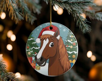 Festive Ceramic Horse Christmas Ornament - Rustic Holiday Decor