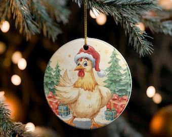 Festive Ceramic Chicken Ornament, Holiday Tree Decor, Gift for Homesteader, Gift for Chicken Keeper, Gift for Chicken Farmer