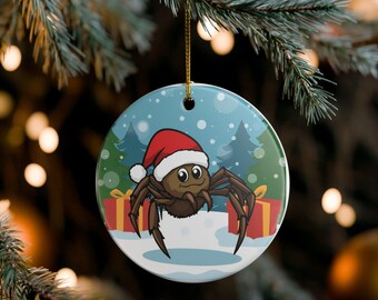 Whimsical Jumping Spider Christmas Ornament: Ceramic Holiday Decor