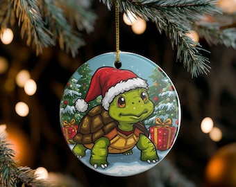 Festive Turtle Ceramic Christmas Ornament: Holiday Decor