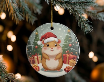Festive Hamster Ceramic Christmas Ornament: Holiday Decor