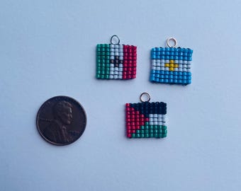 Handmade Custom Country Flag Charm, Handstitched, Glass Seed Bead, Beaded Jewelry, Travel Gift, Ancestry, Heritage Jewelry, Bag Charm