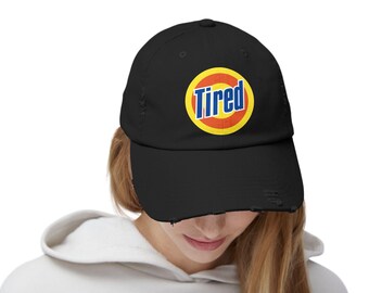 Unisex Distressed "Tired" Baseball Cap - Funny Cotton Twill Hat
